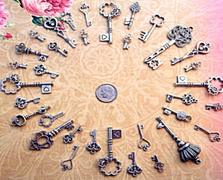 41 New Bulk Skeleton Keys Silver Charms Jewelry Steampunk Beads Supplies Pendant Set Heart Love Reproduction Vintage Antique Look Crafts steampunk buy now online