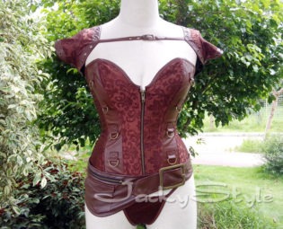 Steampunk Corset Brown Brocade and Faux Leather Sexy Victorian Corset TOP with Zipper Front Steel Boned Waist Training Women Punk Clothes steampunk buy now online