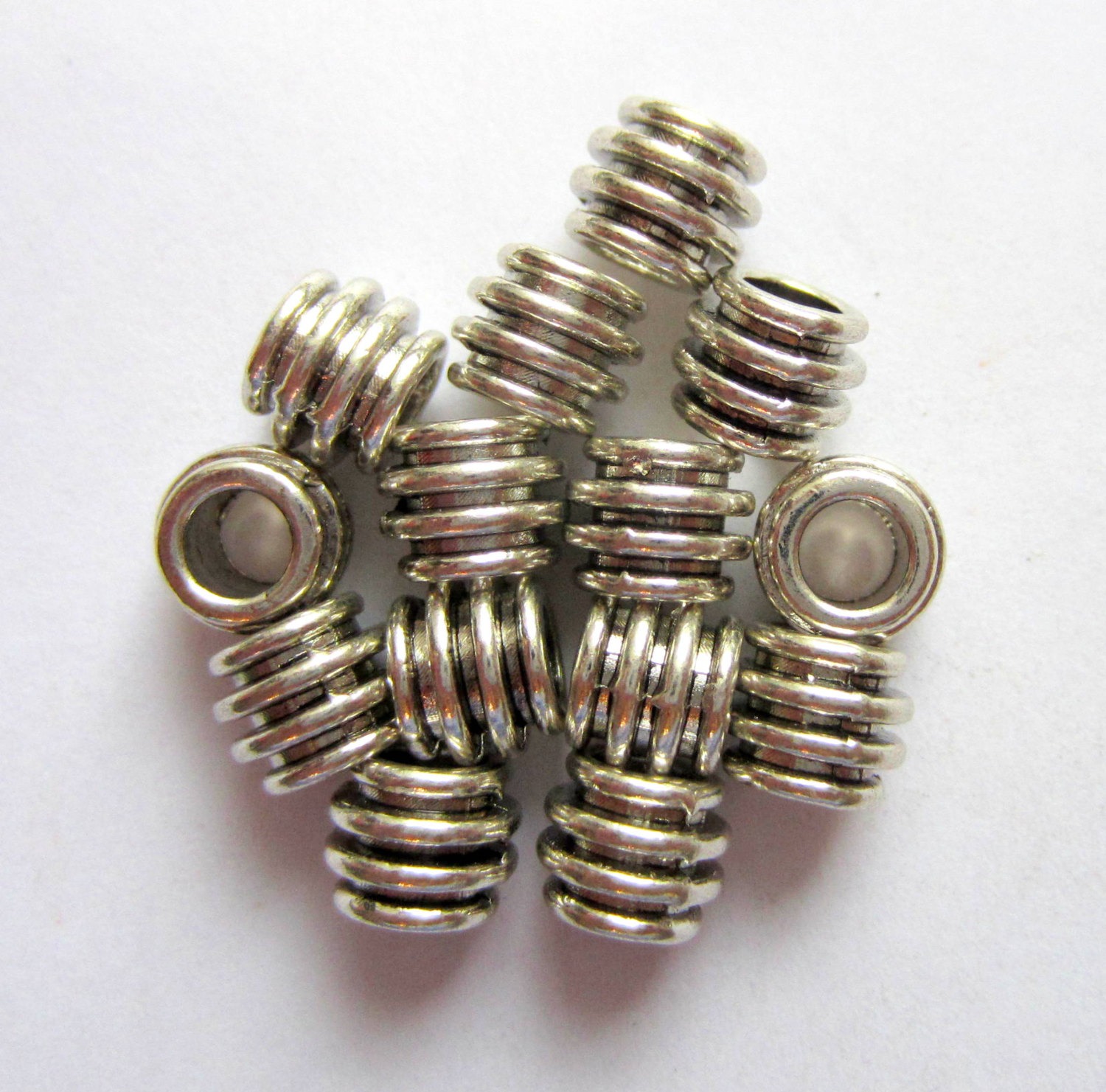24 Antique silver metal beads textured spacers 6mm x 8mm tibetan style rondelle beads large hole k0nz steampunk buy now online
