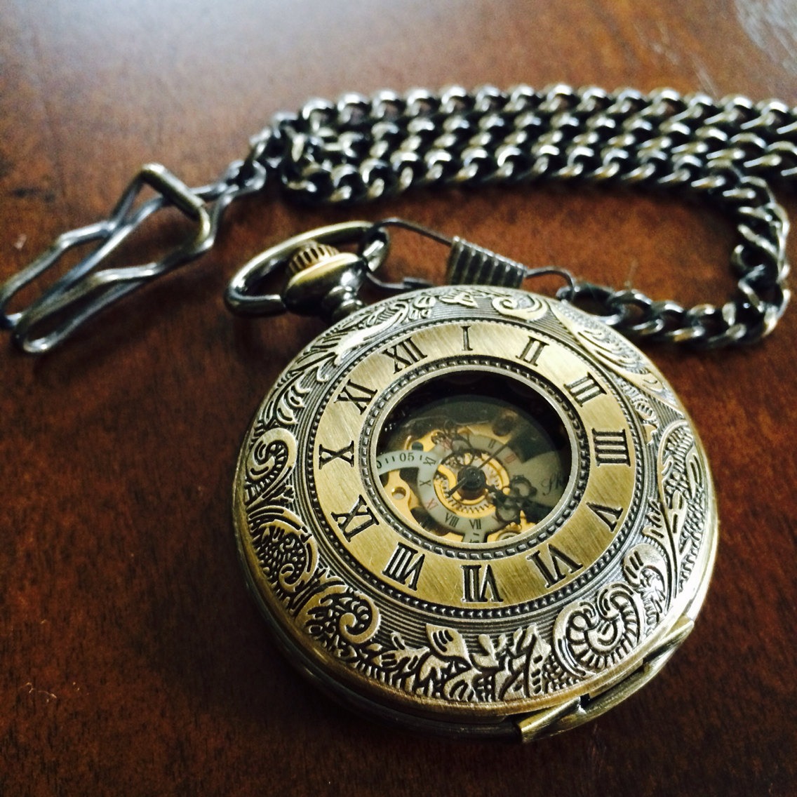 Mens Gold Bronze Mechanical Pocket Watch with Vest Chain Personalized Gift for Him ships from Canada steampunk buy now online