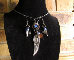 Steampunk Winged Key Necklace and Earring set. steampunk buy now online