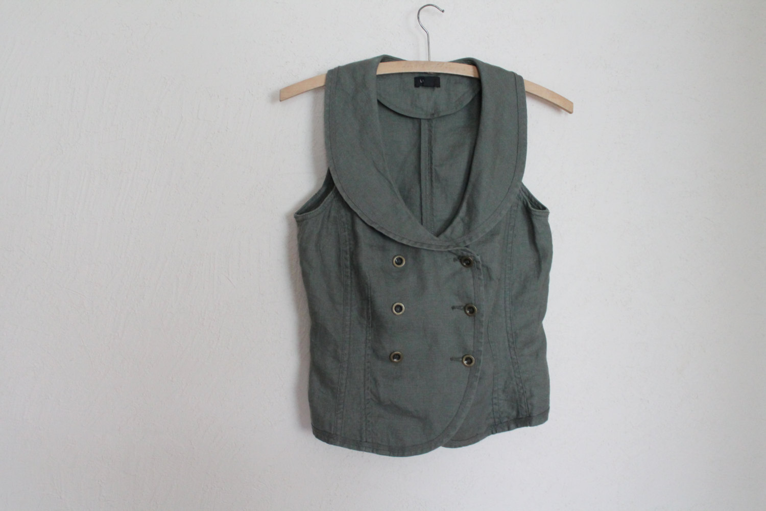 Olive Green Khaki Linen Vest Women Waistcoat Suit Collar Sleeveless Jacket Fitted Traditional Formal Classic Romantic Small Size steampunk buy now online
