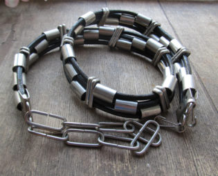 Vintage black leather metal belt, metalworker steampunk buy now online