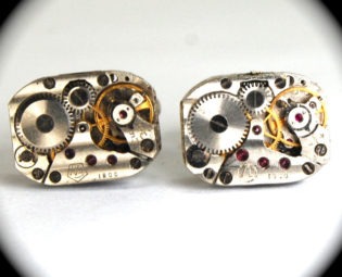 Steampunk Cufflinks PINSTRIPED Russian SOVIET UNION Vintage Clockworks Cufflinks by Nouveau Motley - Rectangles steampunk buy now online