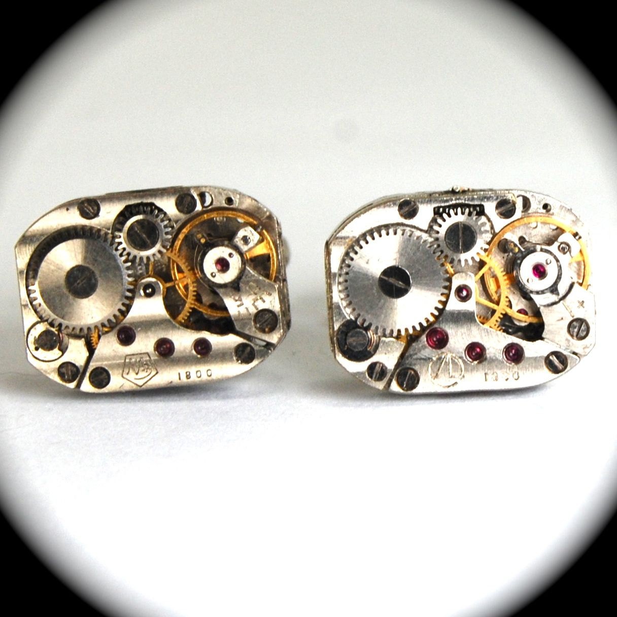 Steampunk Cufflinks PINSTRIPED Russian SOVIET UNION Vintage Clockworks Cufflinks by Nouveau Motley - Rectangles steampunk buy now online