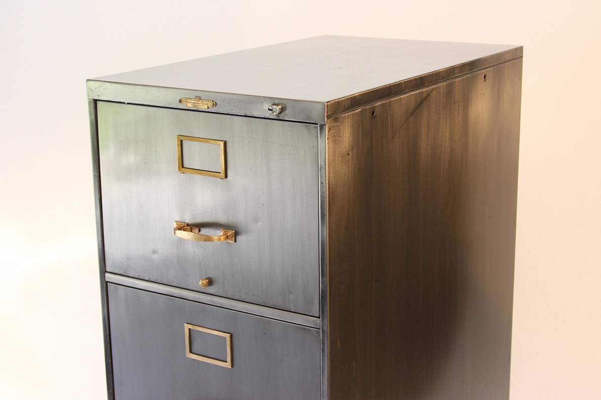 Machine Age, Brushed Steel and Brass, Remington Rand File Cabinet steampunk buy now online