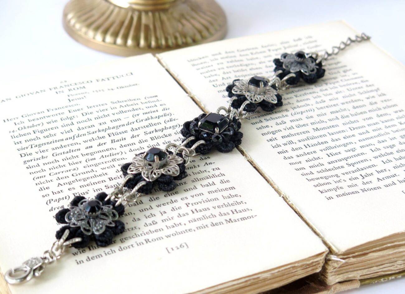 Steampunk Wedding Bracelet , Bridal black Flower Bracelet , Black swarovski Bracelet by Talila Korolker -BB00804 steampunk buy now online