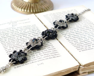 Steampunk Wedding Bracelet , Bridal black Flower Bracelet , Black swarovski Bracelet by Talila Korolker -BB00804 steampunk buy now online