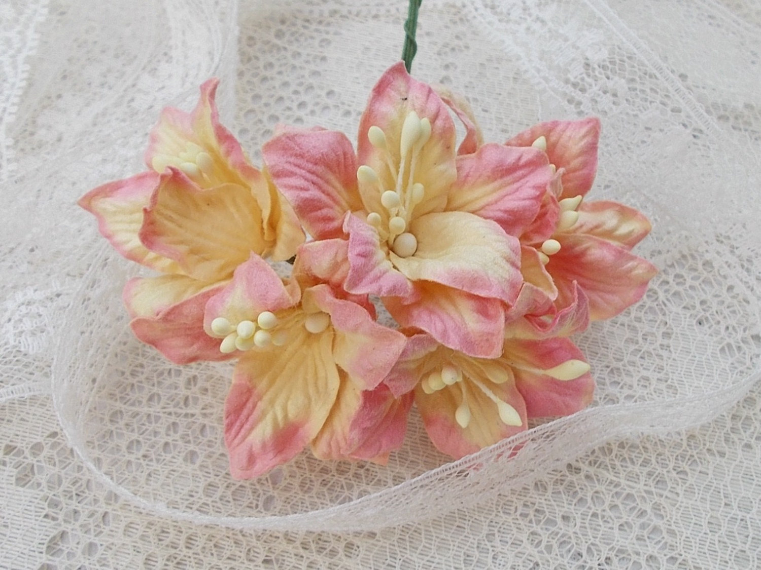 Shabby Chic Lily Flowers for Scrapbooking, Card Making, Altered Art, Tags, Mixed Media, Wedding, Cream and Pink steampunk buy now online