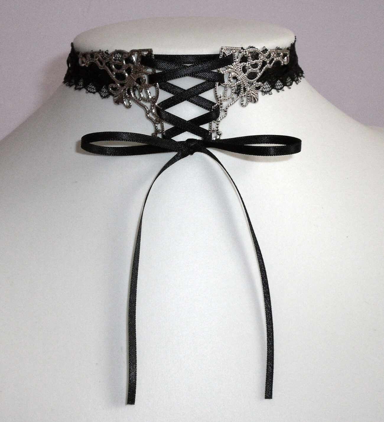 Corset Gothic Choker necklace black lace ribbon bow collar vampire steampunk buy now online