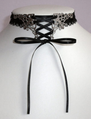 Corset Gothic Choker necklace black lace ribbon bow collar vampire steampunk buy now online