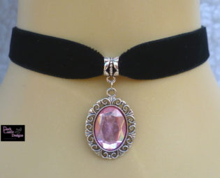 Black Velvet Choker/ Necklace with Baby Pink Acrylic Jewel Pendant Wicca Pagan gothic Steampunk Loloita steampunk buy now online