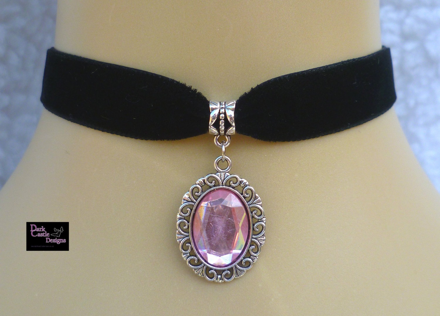 Black Velvet Choker/ Necklace with Baby Pink Acrylic Jewel Pendant Wicca Pagan gothic Steampunk Loloita steampunk buy now online