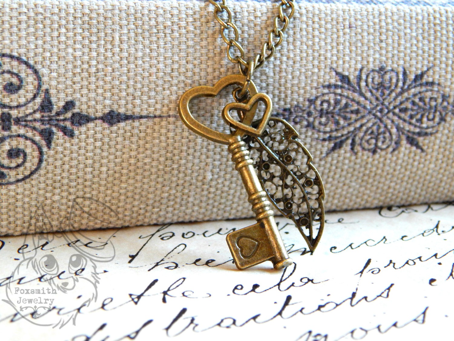 Leaf Heart Key Necklace // Steampunk Bronze Fashion Costume Jewelry // Spring Fantasy Womens Pendant // Unique Designer Nature Gift steampunk buy now online