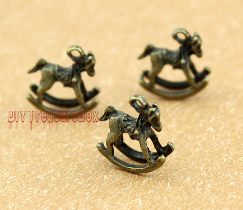 20pcs--Rocking Horse Charm, Antique bronze 3D rocking horses Charms Pendants 15x15mm steampunk buy now online