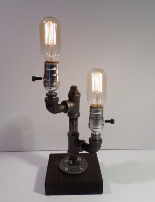 Twin Radio Edison Light Metal Desk Lamp, Beautiful finished Wood Base - BULBS INCLUDED Vintage Industrial Lamp Steampunk Light Table Lamp steampunk buy now online
