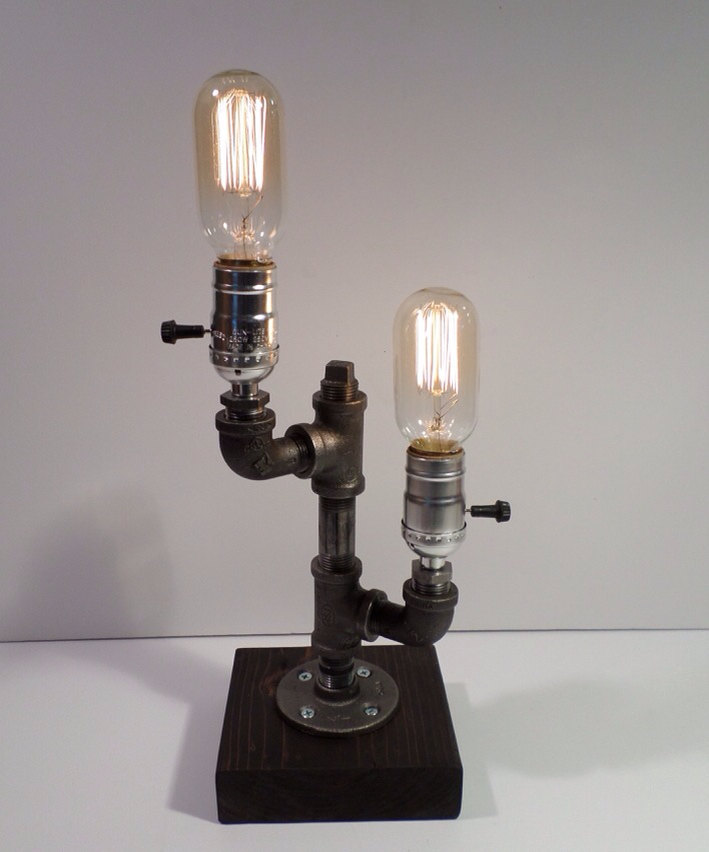 Twin Radio Edison Light Metal Desk Lamp, Beautiful finished Wood Base - BULBS INCLUDED Vintage Industrial Lamp Steampunk Light Table Lamp steampunk buy now online