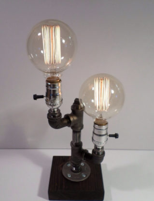 Twin Globe Edison Light Metal Desk Lamp, Beautiful finished Wood Base - BULBS INCLUDED Vintage Industrial Lamp Steampunk Light Table Lamp steampunk buy now online
