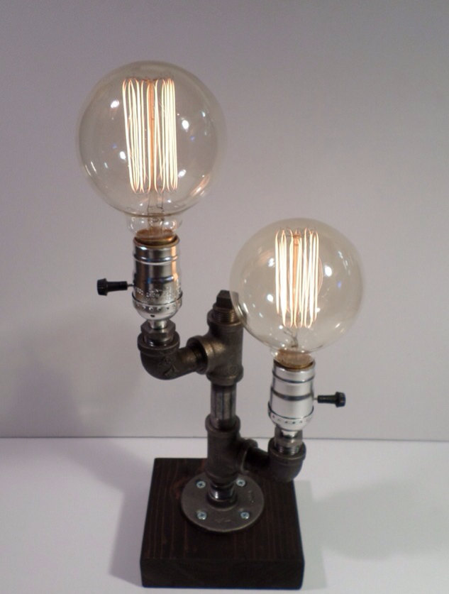 Twin Globe Edison Light Metal Desk Lamp, Beautiful finished Wood Base - BULBS INCLUDED Vintage Industrial Lamp Steampunk Light Table Lamp steampunk buy now online