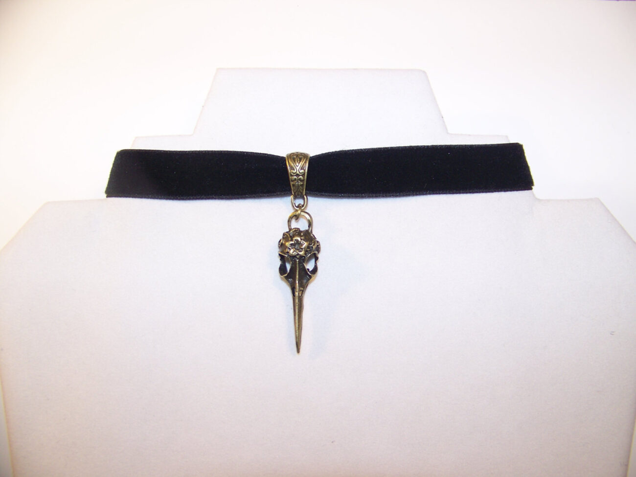 Choker~Bird Skull charm on Black Velvet Choker 5/8" OR 3/8"; BRONZE; Bird Skull Choker; bird skull necklace; black velvet ribbon; Goth; punk steampunk buy now online