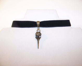 Choker~Bird Skull charm on Black Velvet Choker 5/8" OR 3/8"; BRONZE; Bird Skull Choker; bird skull necklace; black velvet ribbon; Goth; punk steampunk buy now online