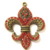 Focal Fluer De Lis pendant antique bronze charm red rhinestones jewelry enhancer 63mm x 82mm 7mm B0452 steampunk buy now online
