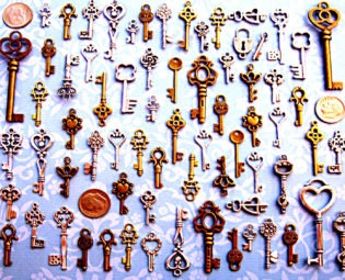 132 Bulk Lot Skeleton Keys Vintage Antique Look Replica Charm Jewelry Steampunk Wedding Bead Supplies Pendant Collection Reproduction Craft steampunk buy now online