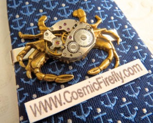 Men's Steampunk Tie Clip Brass Crab Tie Clip Vintage Watch Movement Nautical Tie Bar Gothic Victorian Men's Tie Clip Men's Gifts Tropical steampunk buy now online