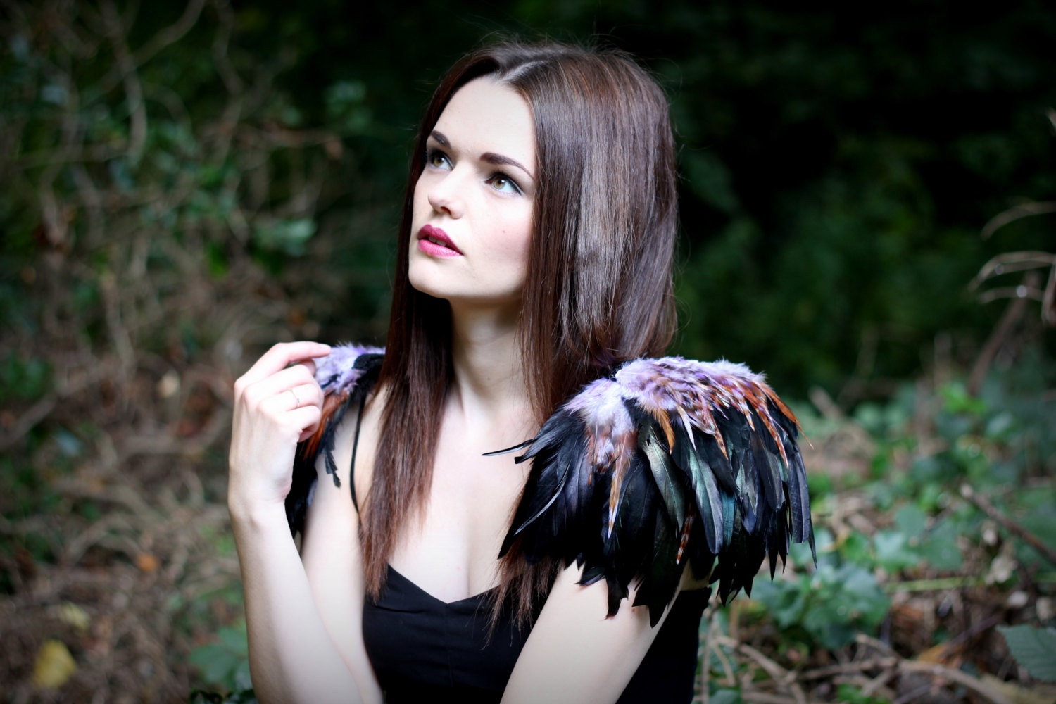Natural, lilac and black feather shoulder epaulette, feather wings, feather shoulder pieces steampunk buy now online