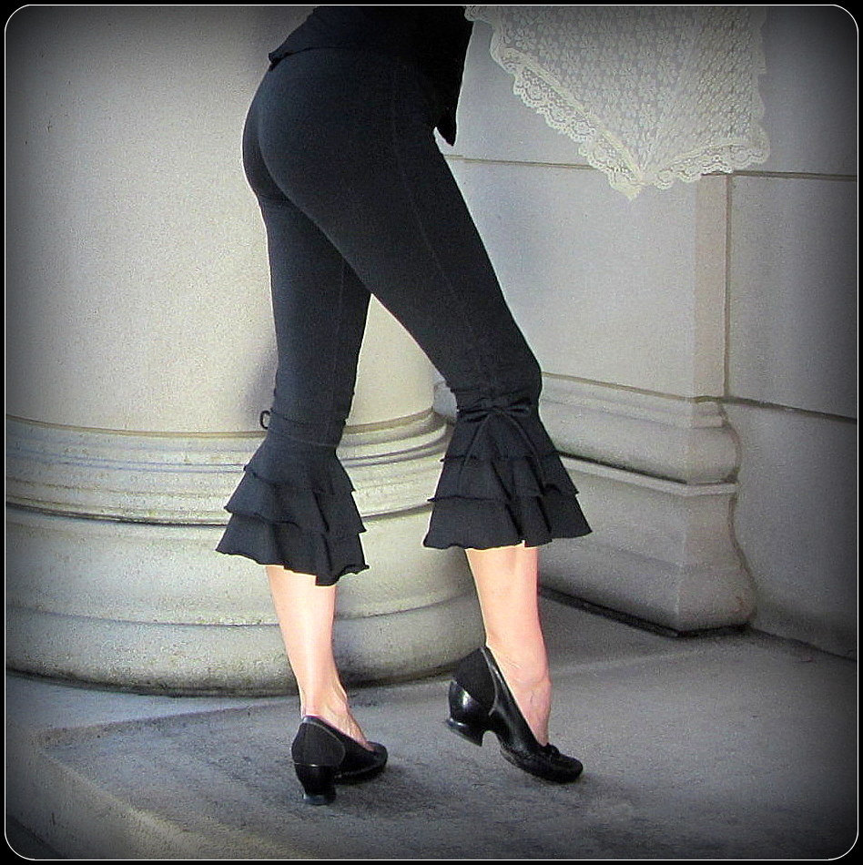 Ruffle Capri Bloomers Black or Dark Brown ~ Steampunk Pirate Pants, Hooping, Belly Dance Fusion Festival, Yoga, Stretchy Cotton Lycra steampunk buy now online