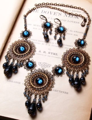 Stunning Art Nouveau Inspired Midnight Empress Necklace and Earrings Set steampunk buy now online