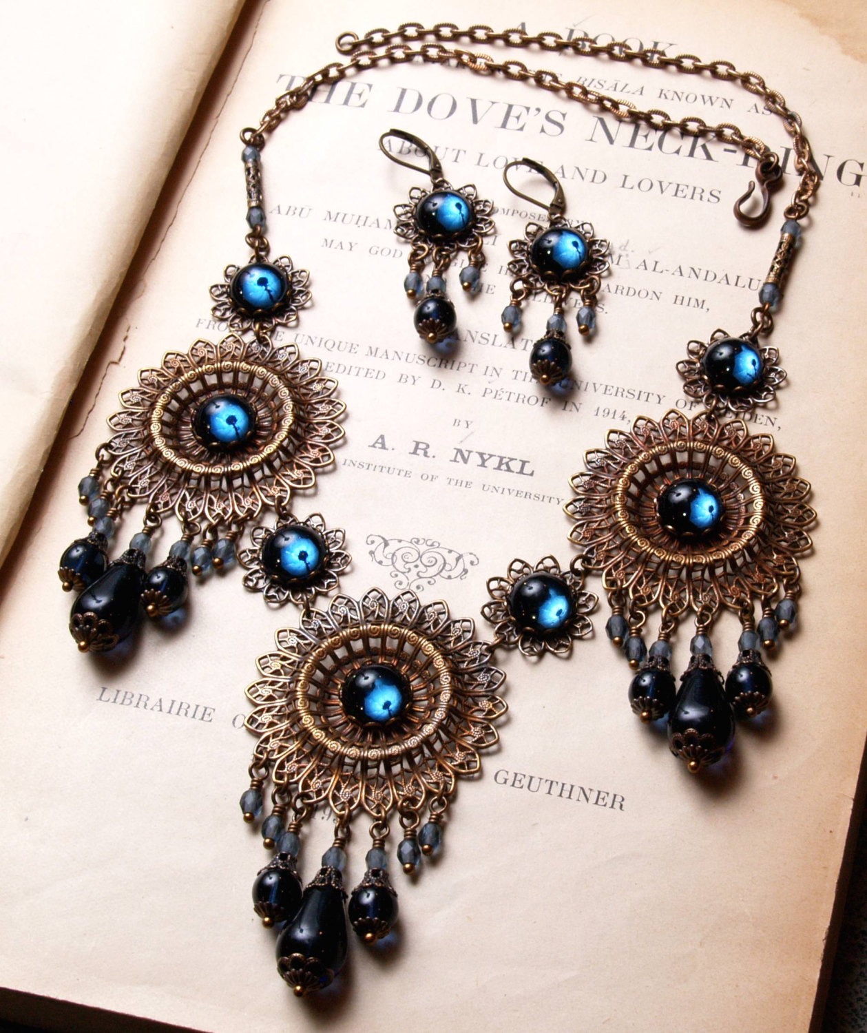 Stunning Art Nouveau Inspired Midnight Empress Necklace and Earrings Set steampunk buy now online