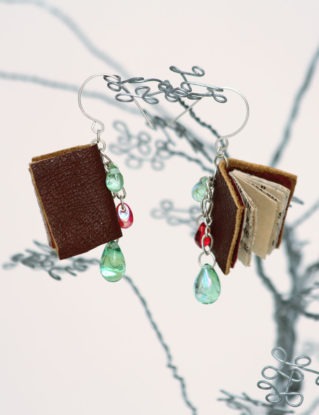 Bibliophile Green and Red Drop Earrings steampunk buy now online