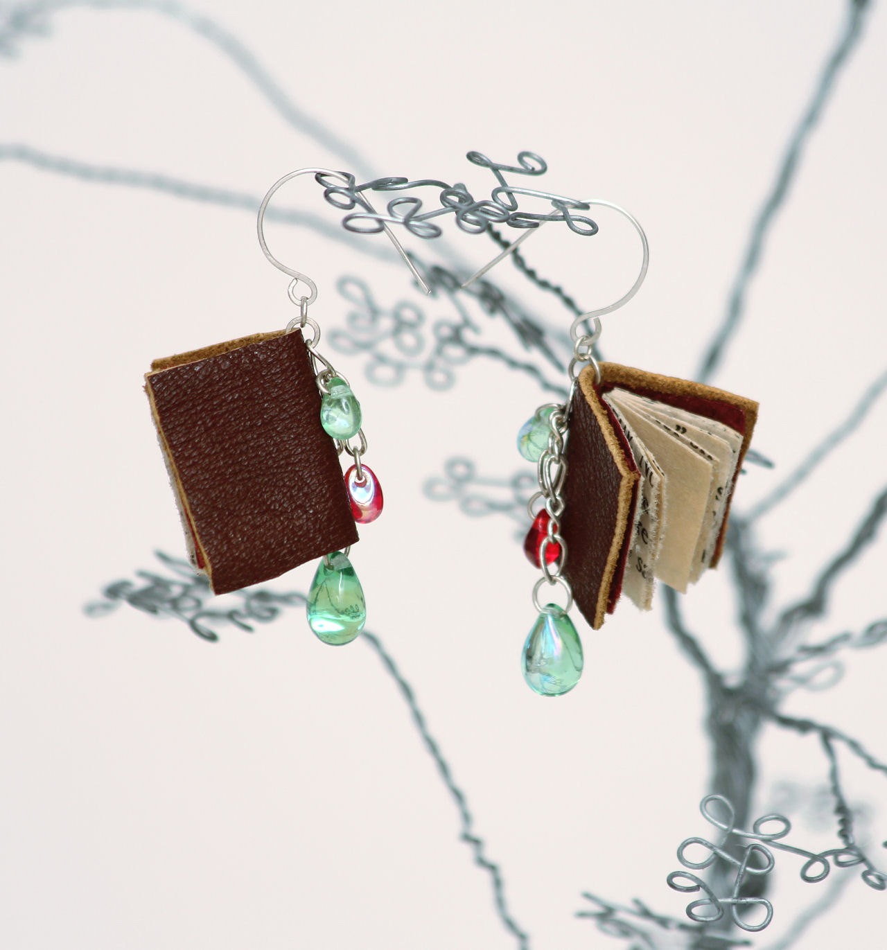 Bibliophile Green and Red Drop Earrings steampunk buy now online