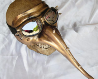 GOLD Distressed-Look PLAGUE DOCTOR Steampunk Mask with Spikes and Matching Detachable Goggles - A Burning Man Must Have steampunk buy now online