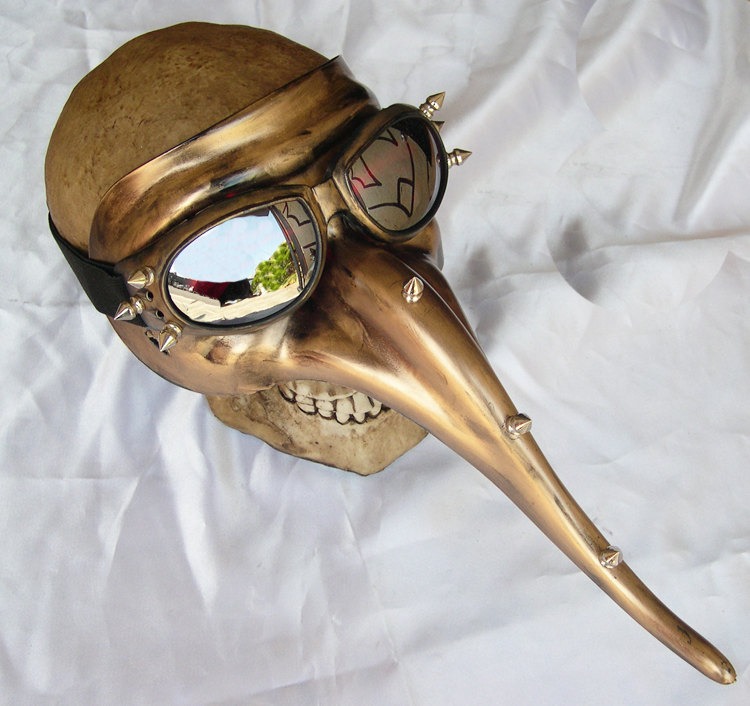 GOLD Distressed-Look PLAGUE DOCTOR Steampunk Mask with Spikes and Matching Detachable Goggles - A Burning Man Must Have steampunk buy now online