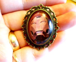 SALE! ~ Marvel IRON MAN Glass Comic Book Brooch! Handmade Cameo Pin Badge Resin Superhero Jewelry Avengers Steampunk Robot Tony Stark Fandom steampunk buy now online