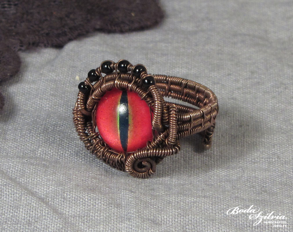 DRAGON EYE RING - wire wrapped ring, copper ring, adjustable ring, ooak jewelry, steampunk jewelry, evil eye jewelry, dragon eye jewelry steampunk buy now online