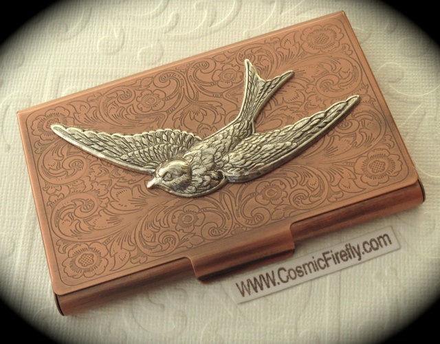 Copper Business Card Case Silver Bird Steampunk Card Case Bird Card Holder Gothic Victorian Style Card Case New Handcrafted Card Case Metal steampunk buy now online