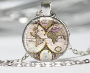 World Map Necklace Map Pendant Glass Jewelry Map Jewelry Map Necklace steampunk buy now online