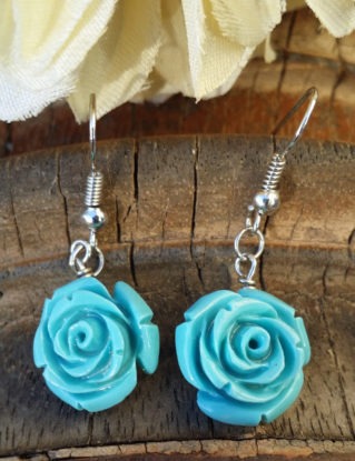 Blue Rose Earrings - Silver steampunk buy now online