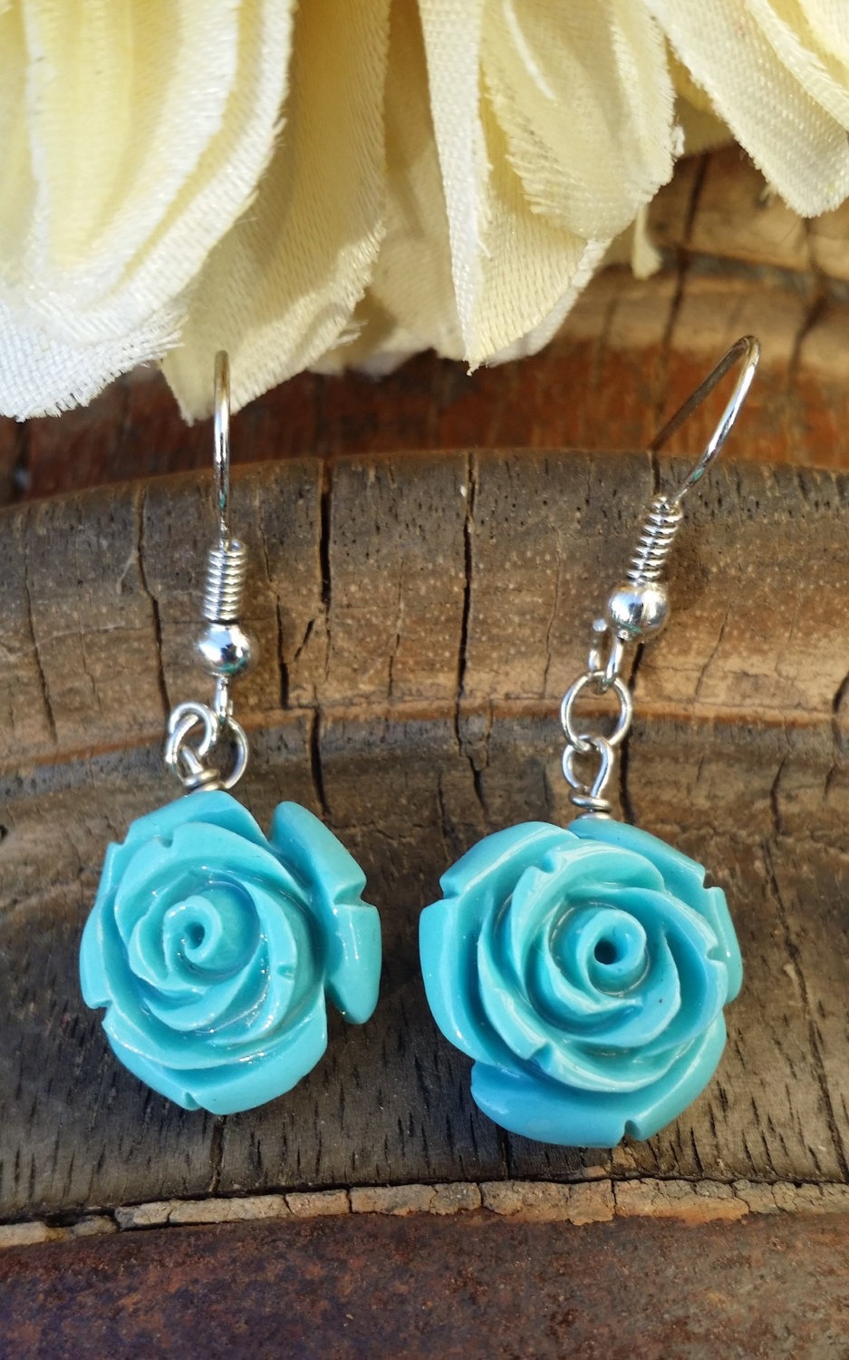 Blue Rose Earrings - Silver steampunk buy now online