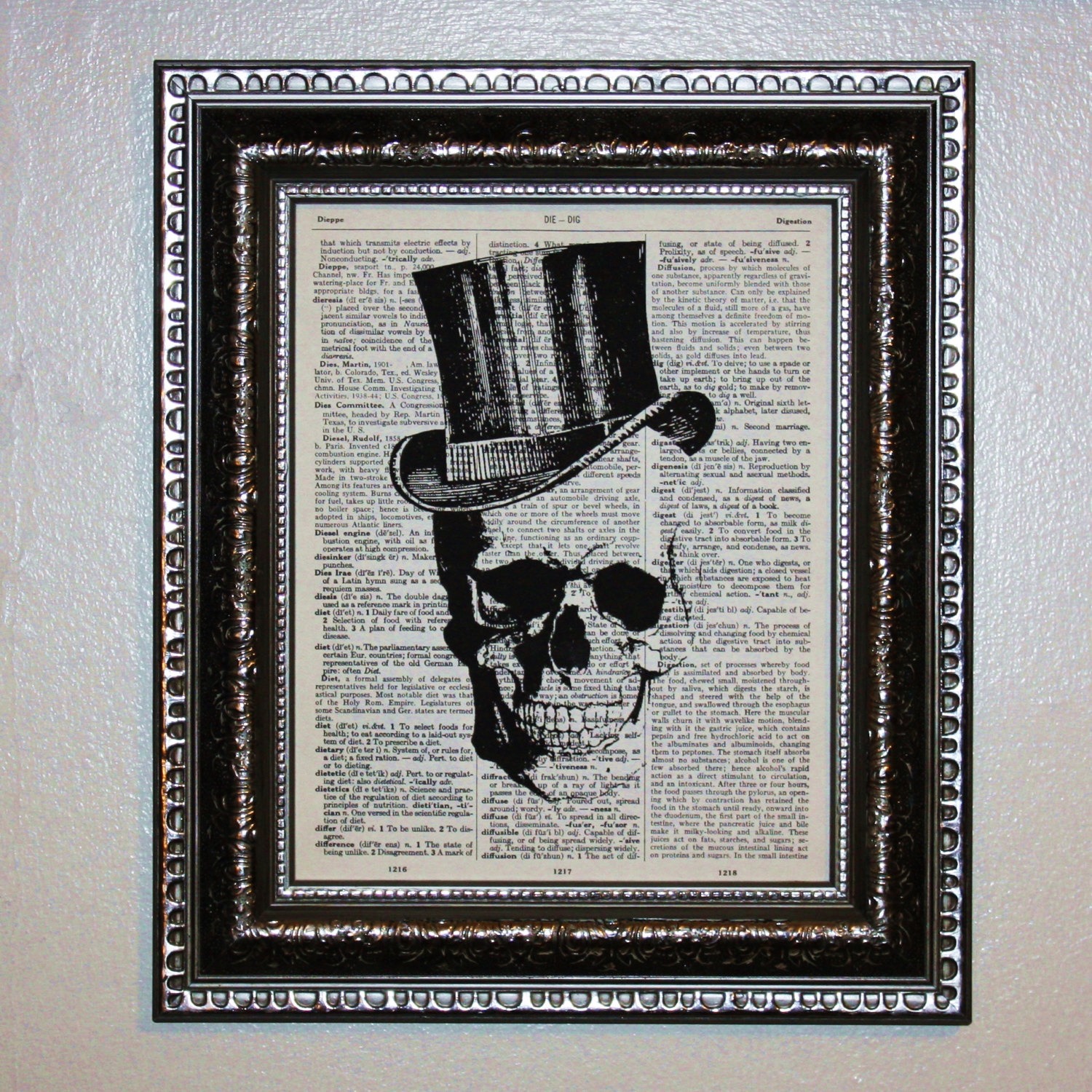 skull in top hat dictionary wall art print 8x10 steampunk buy now online
