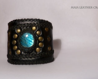 Bracelet - Leather - black -Labradorite - woman steampunk buy now online