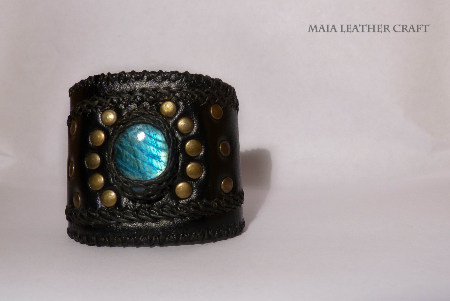 Bracelet - Leather - black -Labradorite - woman steampunk buy now online