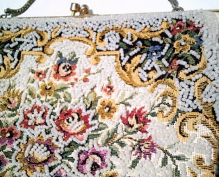 vintage tapestry bag, vintage tapestry purse, antique beaded bag, 50s bag, victorian purse, victorian bag steampunk buy now online