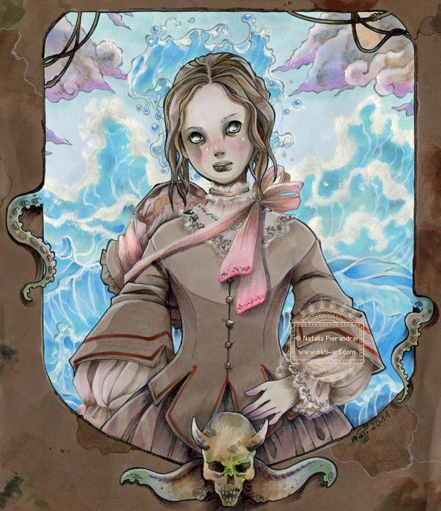 Sea Daughter - Steampunk - Fantasy art - ORIGINAL illustration by Natalia Pierandrei steampunk buy now online