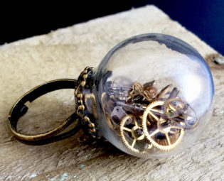 Steampunk glass ring, time capsule ring, vintage watch part ring, adjustable ring steampunk buy now online