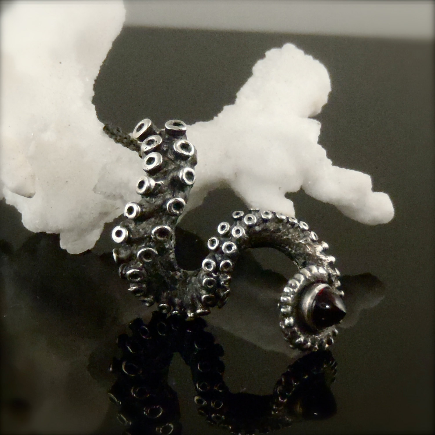 Bullet Garnet Pendant, Octopus Jewelry, Tentacle Jewellery, Unisex sterling silver steampunk buy now online