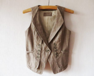 Womens Vest Striped Beige Brown Suit Collar Steampunk Formal Waistcoat Medium Size steampunk buy now online